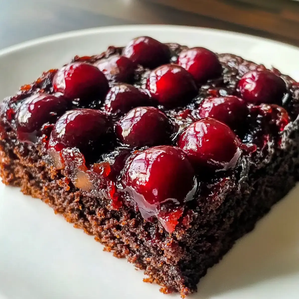 Schokoladen-Kirschen-Kuchen auf dem Kopf
