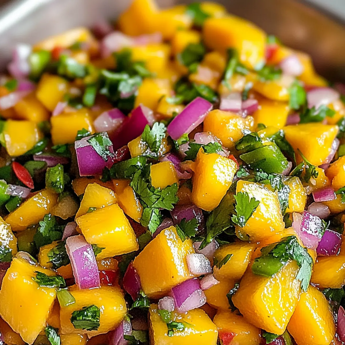 Mango Salsa Rezept Zutaten: - 2 reife Mangos, gewürfelt - 1 kleine rote Zwiebel, fein gehackt - 1 rote Paprika, gewürfelt - 1 Jalapeño, entkernt und fein gehackt - 1/4 Tasse frischer Koriander, gehackt - Saft von 1 Limette - Salz nach Geschmack Anleitung: 1. In einer großen Schüssel die gewürfelten Mangos, rote Zwiebel, rote Paprika und Jalapeño vermengen. 2. Den gehackten Koriander und den Limettensaft hinzufügen. 3. Mit Salz abschmecken und gut umrühren. 4. Vor dem Servieren mindestens 30 Minuten im Kühlschrank kalt stellen.