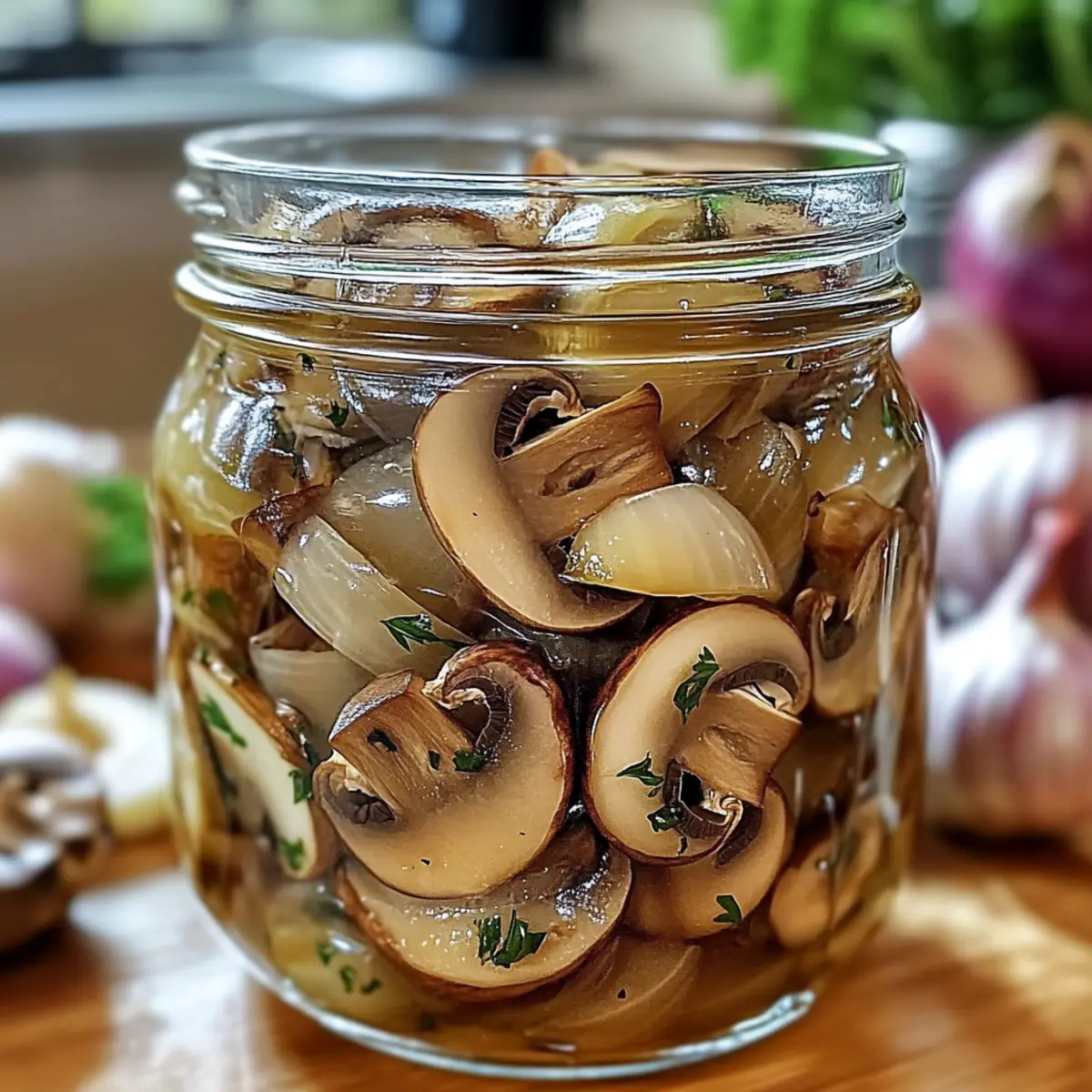 Eingelegte Pilze und Zwiebeln