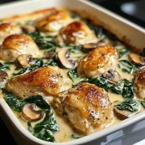 Hühnchen, Spinat und Pilz Low-Carb Ofengericht