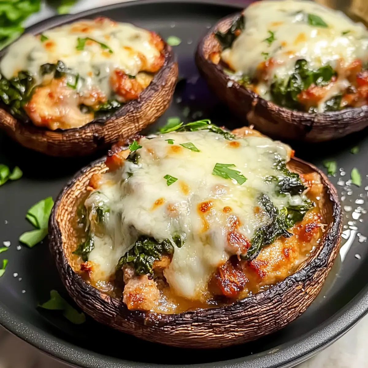 Hähnchen- und Spinatgefüllte Portobello-Pilze
