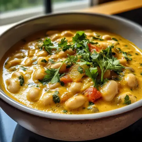 Einfaches cremiges veganes weiße Bohnen Kokos Curry