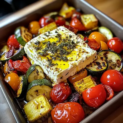 Baked feta on Mediterranean vegetables