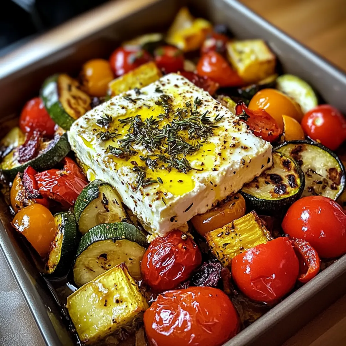 Baked feta on Mediterranean vegetables