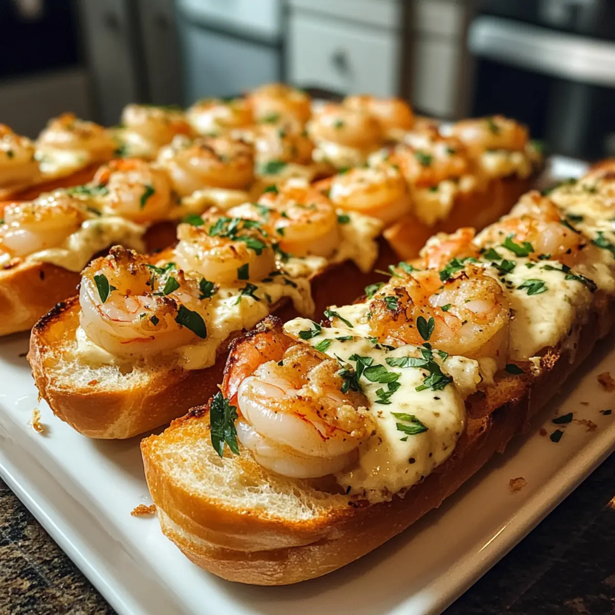 Garnelen Scampi gefüllte Knoblauchbrot Boote