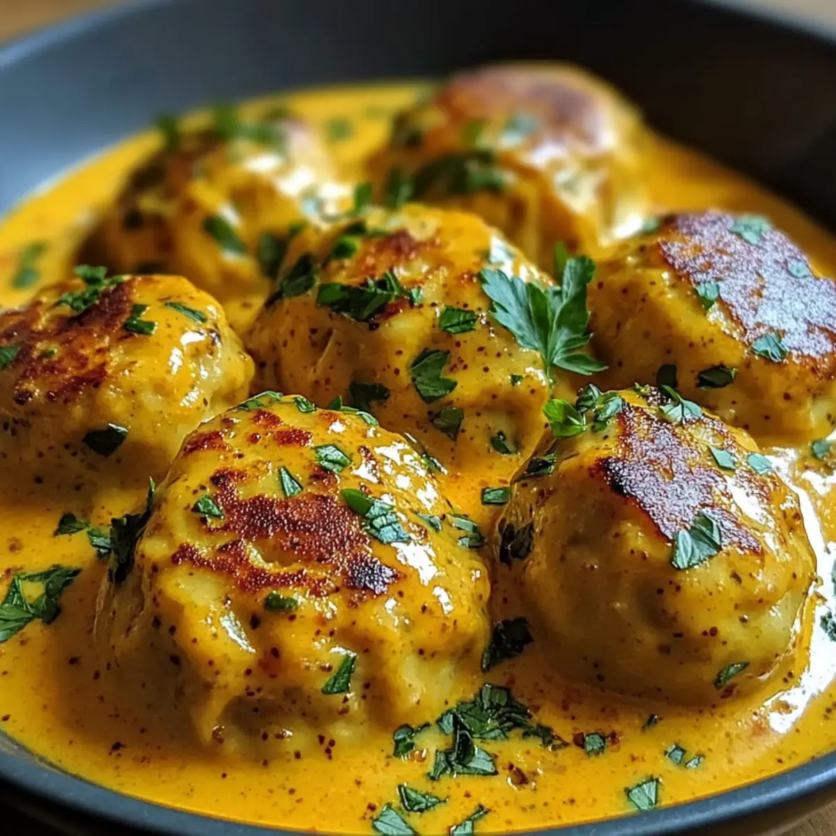 Vegane Linsenknödel in Curry-Sauce