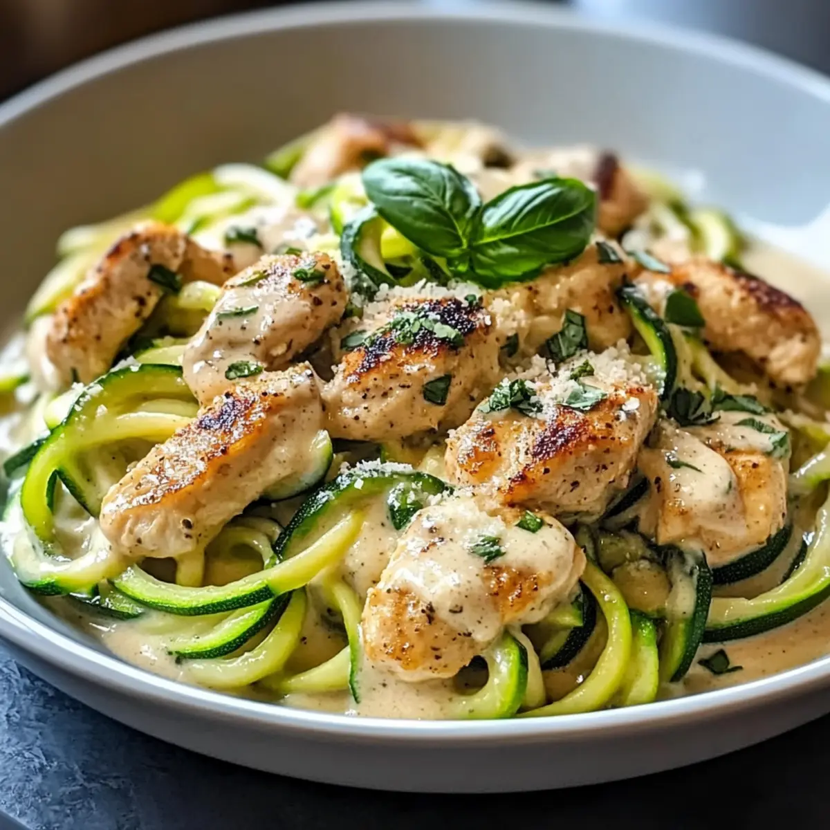 Zucchini-Nudel-Hühnchen-Alfredo